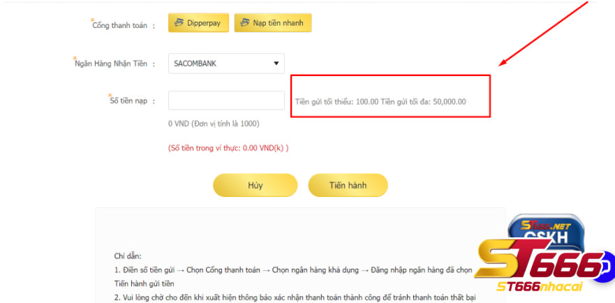 Điều kiện nạp tiền tại ST666
