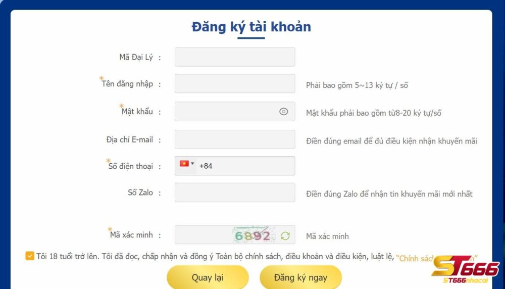 Hướng dẫn tạo tài khoản tại ST666