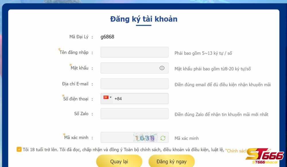 Giao diện của nhà cái ST666