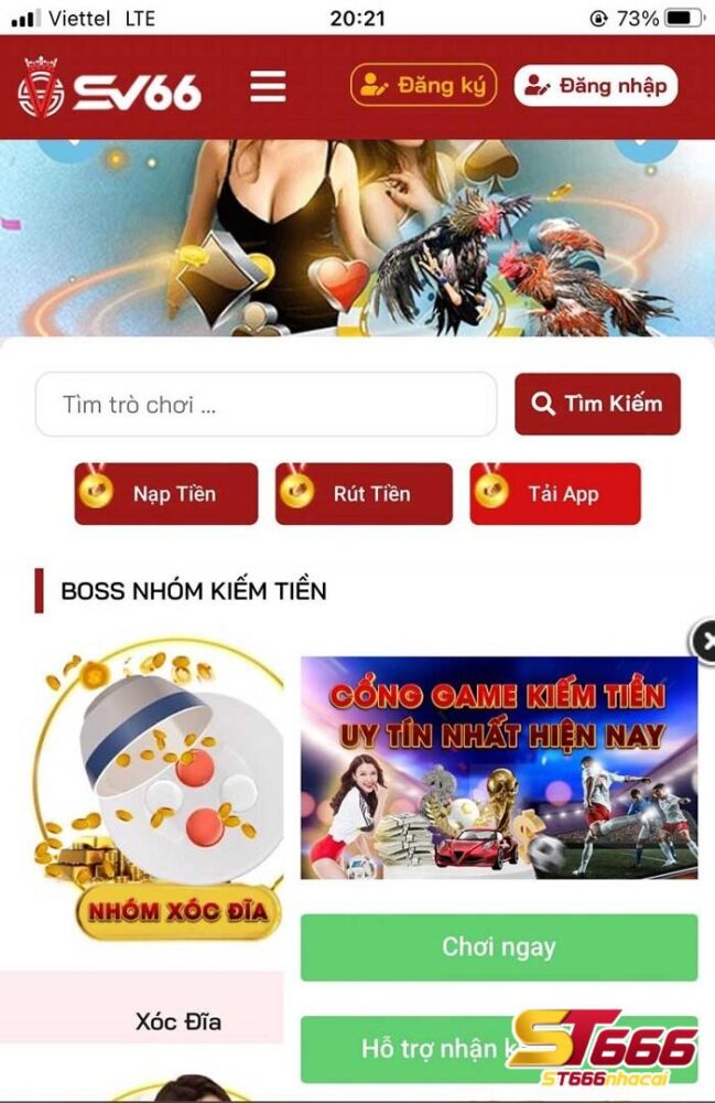 Truy cập vào trang chủ SV66