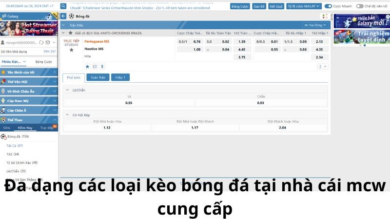 Đa dạng các loại kèo bóng đá tại nhà cái mcw cung cấp